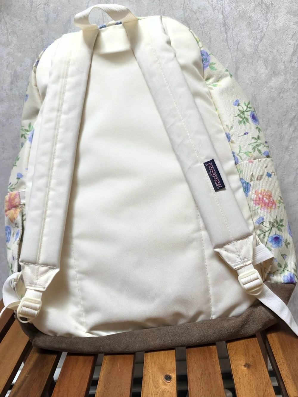 Jansport Cream Floral Print Backpack with Blue & Pink Accents